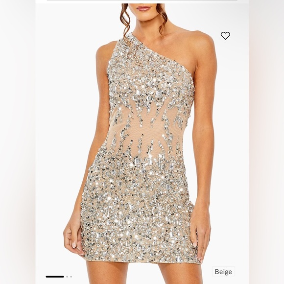 NWT! Mac Duggal Asymmetrical Sequin Beige Mini Dress size 0… - Picture 3 of 11